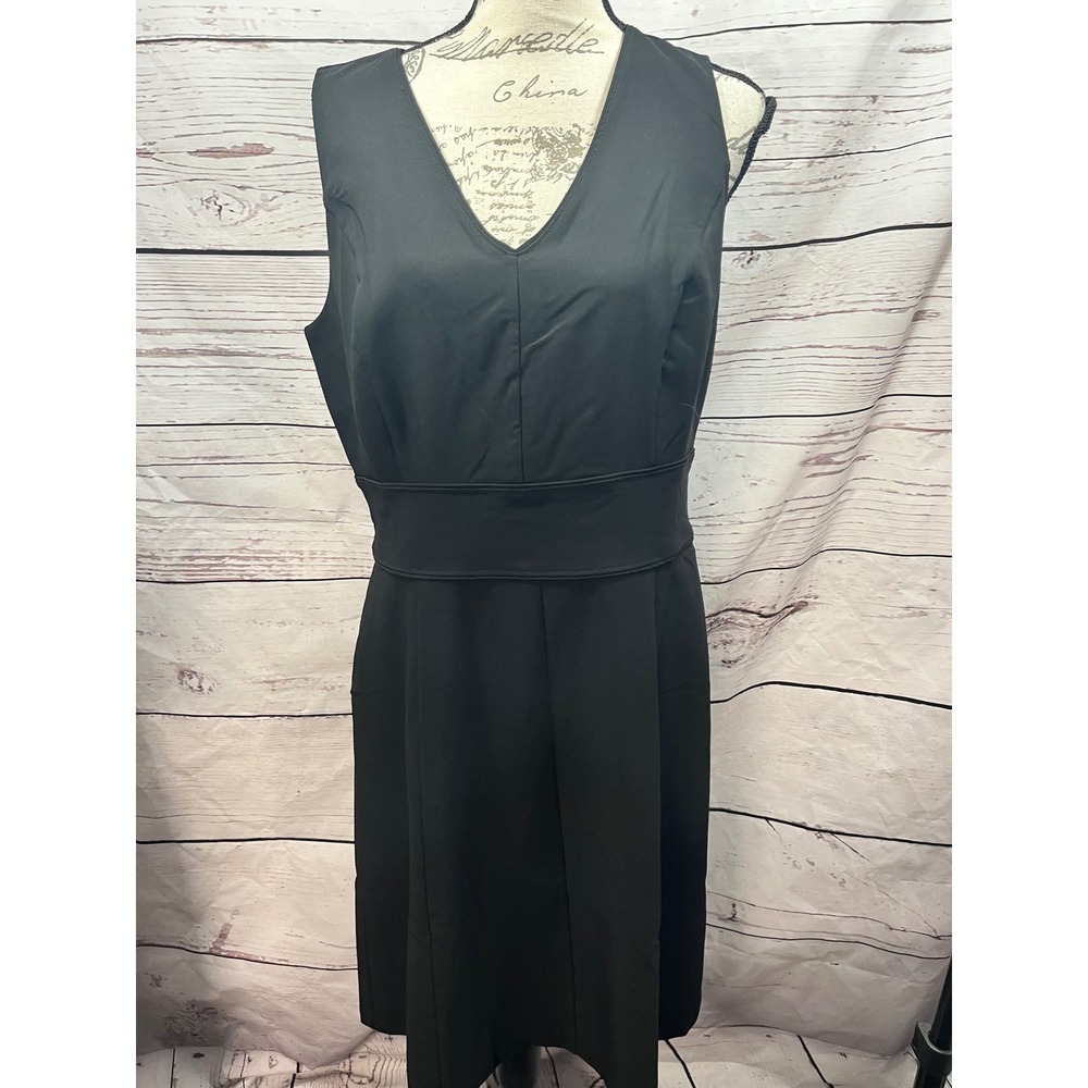 White House Black Market Black V-Neck‎ Sleeveless Sheath Dress Size 14